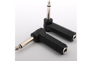 RUNCCI-YUN Adaptateur Jack 6.35Mm (1/4") TS Mono Mâle à Angle Droit vers Jack 6.35Mm (1/4") TS Mono Femelle, Adaptateur Audio 6.35mm Right Angle Adapter pour Haut-Parleur, Son de Guitare (2 pcs)