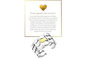 LIU JUN Swim Against The Current Ring, Inspirational Hope Encouragement Spiritual Rings Adjustable Stainless Steel Ring For Best Friend Women Men Jewelry Gifts