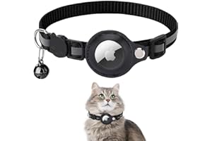 LONGYIFA Airtag Cat Collar, Air tag Cat Collar with Bell and Safety Buckle in 3/8" Width, Reflective Collar with Waterproof Airtag Holder Compatible with Apple Airtag for Cat Dog Kitten Puppy (Black B)