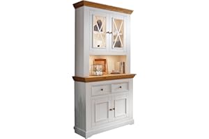 ‎WOODROOM Woodroom Oslo Buffet Vitrine Vitrinenschrank Standvitrine Wohnzimmerschrank, Holz, Weiß, Hoch und Schmal