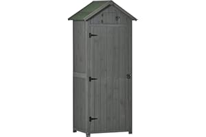 Outsunny Armoire abri de Jardin Remise pour Outils 3 étagères 2 Portes loquets Toit Pente bitumé 77L x 54l x 179H cm Sapin traité Gris