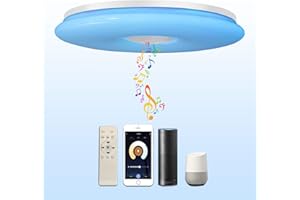 chysongoods 45W Φ40cm Plafón De Techo LED Compatible Con Alexa Google Assistant Altavoz Bluetooth WIFI Musica Mando RGB Regulable Cambia De Color Para Dormitorio Juvenil Niños Cocina Baño Comedor