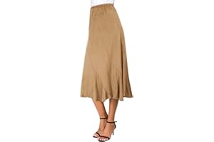 EXCHIC Donne Elegante Elastico Alta Vita Camoscio Midi Gonna Casual A-Linea Svasato Swing Gonna