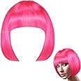 80s Pink Fancy Dress Wigs for Women Neon Short Bob Wig for Ladies 1980's Cosplay Party Wigs for Girls with Fringe Synthetic Dancing Party Bachelorette Neon Party Favor
