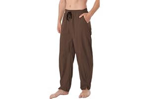 AITFINEISM Men's Casual Linen Trousers Loose Wide Leg Yoga Lightweight Beach Pants