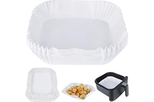 BYKITCHEN Air Fryer Lot de 50 sacs jetables carrés en papier pour friteuse à air, 16.5 cm intérieur et 21.1 cm de diamètre, papier sulfurisé pour friteuse à air, Ninja, Tower et plus encore (blanc)