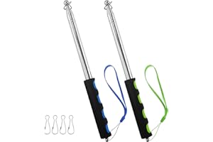 EASYKEENECOM 2 Pièces Mât Telescopique Drapeau, 2m Mat Drapeau en Acier Inoxydable Mât de Drapeau Portable Extensible et 4 Pièces Crochets de Mât de Drapeau pour Guide Touristique Camping (Bleu et Vert)