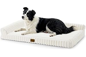 COZY KISS Panier Orthopédique pour Chien Taille XL, Lit pour Animaux Lavable, Canapé en Fausse Fourrure pour Chiens De Grande Taille, Anti, Dérapant, Imperméable, Doux, Chaud, L, 112x81x18cm, Beige