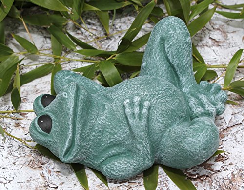 Steinfigur Frosch liegend – Grün, Deko-Figur für Haus und Garten, frostsichere Teichdeko - 2