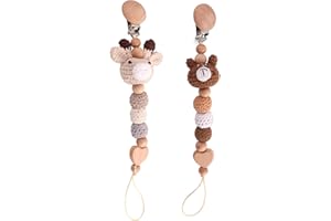 ONPERPOE 2 Stück Handgemachte Schnullerkette Cup Catcher Sicherheitsgurt für Spielzeug Verstellbarer Kinderwagenkette zum Aufhängen von Spielzeug Trinkbecher Halteriemen für Kinderwagen (Rehkitz + Braunbär)