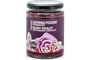 Loving Foods Award Winning *Organic & Made in the UK* Ruby Sauerkraut (475g) Raw, Unpasteurised & Bursting with Beneficial Live Bacteria (1 x Jar)
