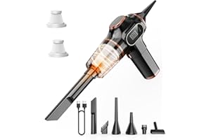 NIKOCREOS Aspirateur Portatif pour Voiture Sans Fil – Mini Aspirateur à Main à Haute Puissance avec Écran LCD et Multi-Buse, Aspirateur à Main pour Voiture, Maison, Bureau, Canapé, Poils d’Animaux et Clavier