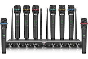 D Debra Audio AU800 Pro UHF 8 Channel Wireless Handheld Microphone System with 8 Cordless Handheld Mics, Metal Receiver, Ideal for Karaoke Church Party (With 8 Handheld)