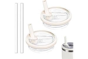 GGUFAY Sostituzione Del Coperchio Della Tazza Compatibile con Stanley Cup - Coperchi di ricambio riutilizzabili per Stanley da 40 oz, con 2 Cannucce, Anti-perdite e Anti-polvere(2 Pezzi, Beige)