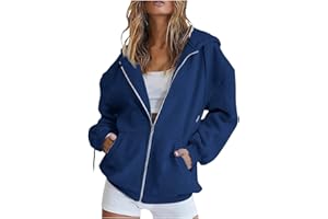 Generisch Felpa da donna oversize, con cerniera, in tinta unita, Y2K, con cappuccio, per il tempo libero, con cappuccio, per le mezze stagioni, casual, con zip