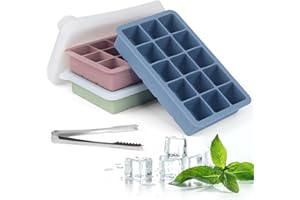 ADBUPKDA Eiswürfelform Silikon Eiswürfelbehälter mit Deckel, 3 Stück 45 Fach Quadratische Eiswürfel 3.5cm, Ice Cube Tray für Whisky, Cocktails（Blau+Rosa+Grün）