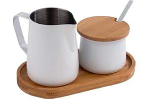 APS 631 Set di Latte e Zucchero, 5 Pezzi, bambù, Acciaio Inossidabile, Antiaderente, Bianco