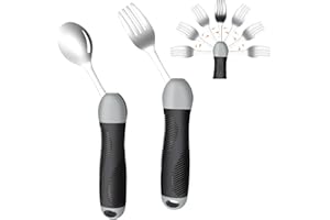 FORZADDIK Weighted & Swivel Adaptive Utensils for Hand Tremors,Parkinson‘s - Comfort Grip Silverware Set, Eating Aids for Arthritis, Elderly & Weak Hands (Spoon & Fork)