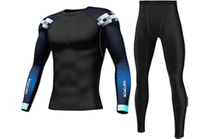 SKYSPER Męska bielizna termiczna szybkoschnąca, oddychająca koszulka na ciało z długim rękawem + spodnie odzież sportowa do biegania na narty, do biegania, na rowerze, motocykle, M-XXXL