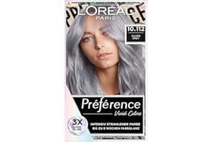 ‎L'OREAL PARIS L'Oréal Paris Intensive dauerhafte Haarfarbe, Bis zu 8 Wochen glänzendes Haar und intensive Farbe, Préférence Vivid Colors, Farbe: 10.112 SILVER GREY, 1 Stück