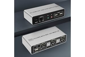 ARKIDYN PLUS Dual Monitor KVM Switch HDMI + DisplayPort 2 Port, Supports EDID, 4K@60Hz Extended Display KVM Switch 2 Monitors 2 Computers with Audio Microphone Output and 3 USB Ports, PC Monitor KVM Switcher