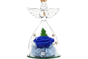 WELTRXE Preserved Rose In Glass, Angel Ornament, Handmade Eternal Rose, Preserved Real Rose Flower, Forever Rose Gift for Mothers Day, Birthday, Women, Girl, Mom, Grandma, Wife, Sister, Royal Blue