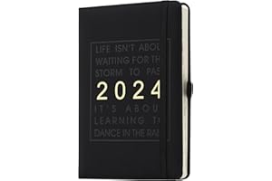 HOLDERZWU Agenda 2024 avec un jour par page,A5 journalier académique, planificateur mensuel et quotidien horaires, janvier 2024 à décembre 2024,couverture rigide Bloc - Notes, 14,5 x 21,5 cm (Noir)