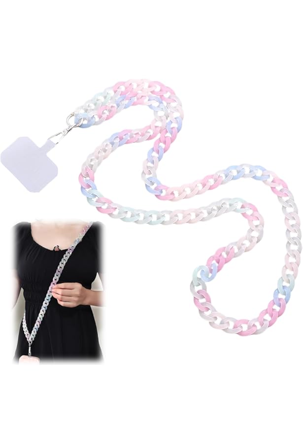 ZKGYUS Cordon Telephone Portable,Tour De Cou Telephone,Bijoux De Telephone,Longue Lanière De Téléphone En Acrylique, Chaîne De Téléphone Perlée Avec Pendentif En Forme De Clé(Rose Transparent