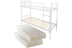 FILOBEN-COM Letto a Castello BIANCO Moderno per Adulti e Bambini 200x80 cm Altezza 150 cm, scomponibile 2 letti singoli con 2 Materassi Ecosan