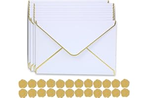INELIHOO 20PCS Retro Kraft Paper Gift Envelopes with Gold Border Blank Long Invitation Envelopes Buckle Envelope with Sticker Money Envelope Gift Card Envelopee for Wedding Birthday Xmas Gifts Card
