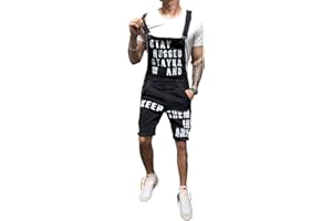 Pejihota Hombre Mono Denim Bib Mono Negro Cartas de la Moda Ropa de Trabajo Ajustable Slim Fit Jumpsuit con bolsillos