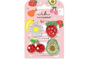 ‎INVISIBOBBLE invisibobble CLIPSTAR KIDS FRUTTI FUN - 4 Stück Kinder Haarspangen – Bunte, glitzernde Haarclips für gesunde Haare – Frucht- und Blümchen-Design – Perfekt für Kinder