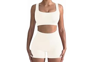 JAKLOZ Damen 2 Stück Sport Set kurz Sportanzüge Jogginganzug, Hohe Taille Workout Outfits Nahtlos Gerippte Trainingsanzüge Fitness Yoga Set