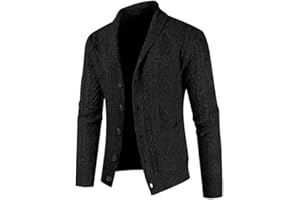 Runcati Herren Strickjacke V Ausschnitt Schal Kragen Strick Langarm Casual Button Down Pullover mit Tasche