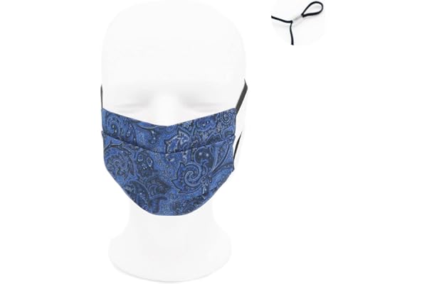 POROPANGO Masque en tissu 100% Coton Lavable fabrique en France - Modele AFNOR 3 epaisseurs (Paisley Bleu marine)