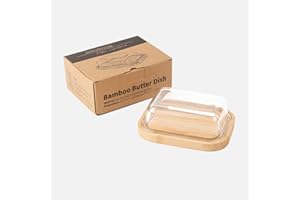 Naturoom Butter Dish Set with Bamboo Tray & Glass Lid For Countertop – Elegant & Practical Kitchen Essential Storage For Butter, Margarine, and Cheese - 6.1"L*4.7"W*2.2H