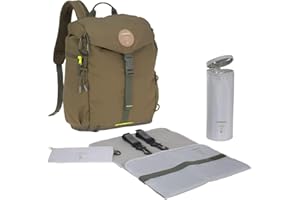 LÄSSIG Baby Wickelrucksack mit Wickelunterlage, Kinderwagenbefestigung, Flaschenwärmer wasserabweisend nachhaltig produziert/Outdoor Backpack, olive