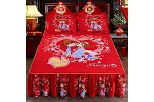 ELYSYSRL 3 Pezzi Gonne da Letto Matrimoniali/Singolo Eleganti Copriletto Una Piazza E Mezza Leggeri Gonna da Letto con Volant Bed Skirt King Size Coprirete per Letto Lenzuola ​Stagioni ​