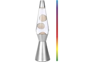 I-TOTAL® - Lampada lava LED 36 cm con Resistenza Scalda Cera, senza lampadina Luce Cambia Colore (Cera Bianca e Base Argento)