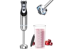 FRESKO Mixeur plongeant 1000 W avec 12 niveaux de vitesse, bouton turbo, gobelet de 700 ml avec couvercle, en acier inoxydable, pour sauce, nourriture pour bébé et soupe