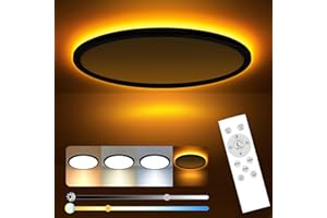 slochi Dimmable Ceiling Light, 24W Ceiling Light with Remote Control, 3000-6500K Color Changing, Nightlight 1800k, 29CM Flat Flush LED Ceiling Lights for Bathroom Living Room Kitchen Bedroom, Black