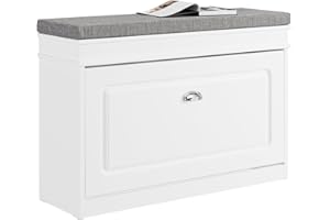 SoBuy Scarpiera Salvaspazio Slim con Seduta - Panca Scarpiera da Ingresso Contenitore in Legno, Mobile Ingresso per Scarpe, Regolabile, 75x24x51 cm, Bianco, FSR82-L-W