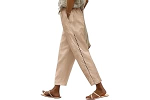 Voqeen Pantaloni di Lino da Donna A Vita Alta Estate Baggy 7/8 Pantaloni di Cotone di Lino Allentati Comodi Pantaloni Leggeri Casual di Garza con Tasche