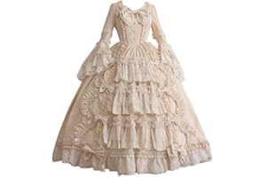 PPangUDing Mittelalterkleid Damen Vintage Gothic Steampunk Viktorianischen Renaissance Cascading Ruffle Prinzessinkleid Abendkleider Partykleid Halloween Karneval Cosplay Kostüm