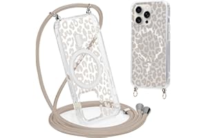 Coalbooliy Handykette Handyhülle für iPhone 15 Pro Max Hülle 6,7" mit Band Cover Kompatibel mit Magsafe, Transparent Aesthetic Leopard Muster Cover mit Kordel zum umhängen Case Stoßfest, 01