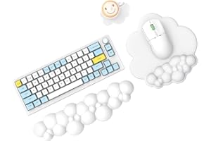 MAMBASNAKE Cloud Mouse Pad y teclado reposamuñecas con posavasos, cómodo cojín de espuma viscoelástica para muñeca con base antideslizante, ergonómico, color blanco