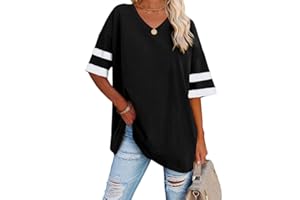 Ebifin Maglietta Oversize da Donna con Scollo a V Manica Corta Casual Sciolto di Base Estivo Magliette Camicetta