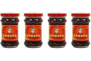 Laoganma Knuspriges Chili in Oil Geroestete Chilipaste 210g (4er Pack) Inklusive Kostenloser CNMART-Essstäbchen