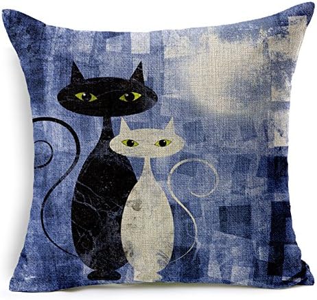 Abstract Hand Painted Cat Cotton Linen Decorative Throw Pillow Case Cushion Cover, 17.7 x 17.7inches