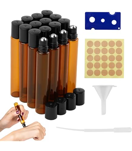 24 Bouteilles Roll-On Verre 10ml - Pour Huiles Essentielles Avec Entonnoir Et Pipettes